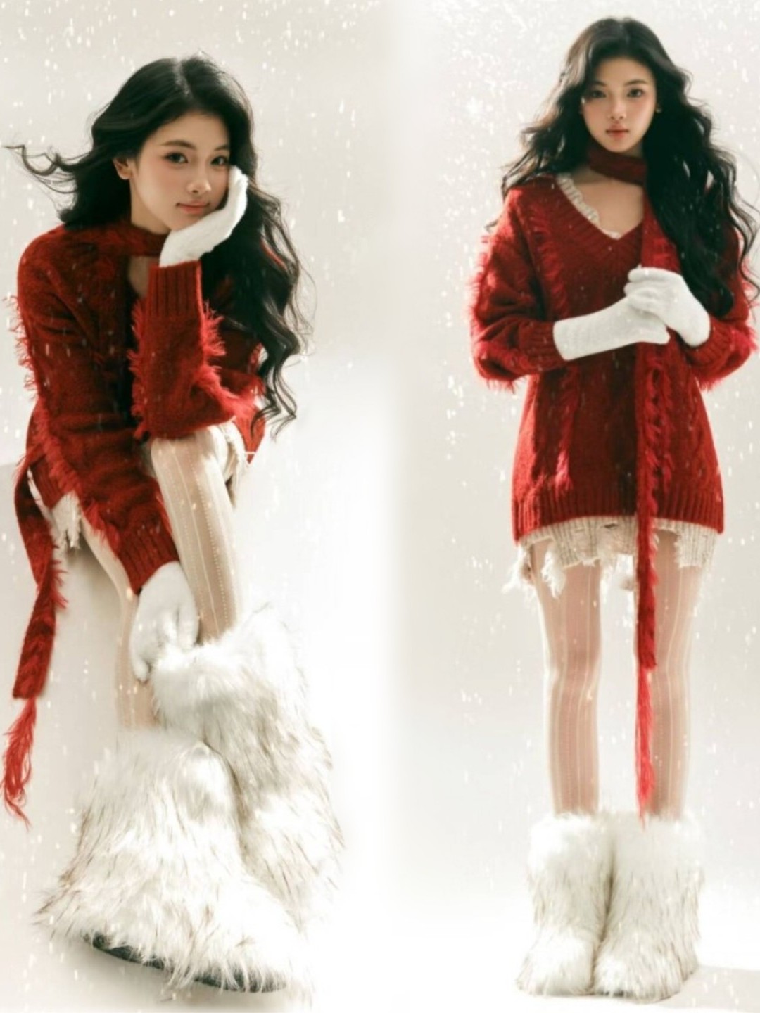 Photography Studio - 2025 ใหม่ เสื้อกันหนาวสีแดง ชุดถ่ายภาพศิลปะสำหรับเด็กผู้หญิง ธีมคริสต์มาส ปีใหม่