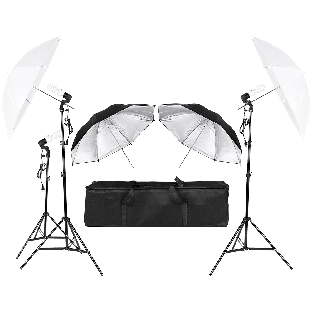 Photography Umbrella Light - ชุดไฟสตูดิโอถ่ายภาพและวิดีโอแบบต่อเนื่อง 3*45W พร้อมร่มไฟสำหรับถ่ายภาพบุคคล แสงเดย์ไลท์