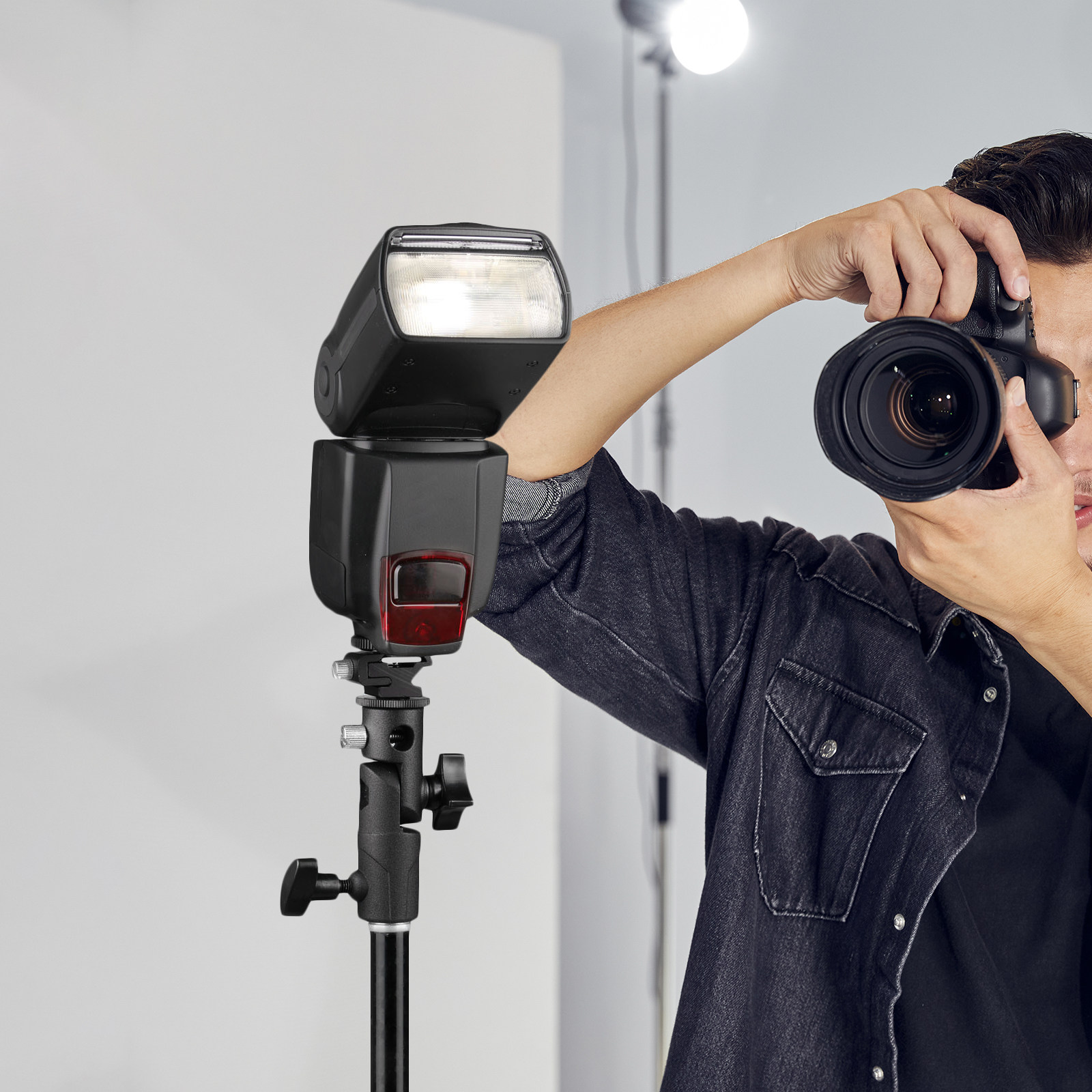 Photography Umbrella Light - ขาตั้งแฟลชโลหะ ที่ยึดร่มหมุนได้ ขาตั้งไฟแฟลชสำหรับถ่ายภาพมืออาชีพ ปรับได้สำหรับกล้อง DSLR