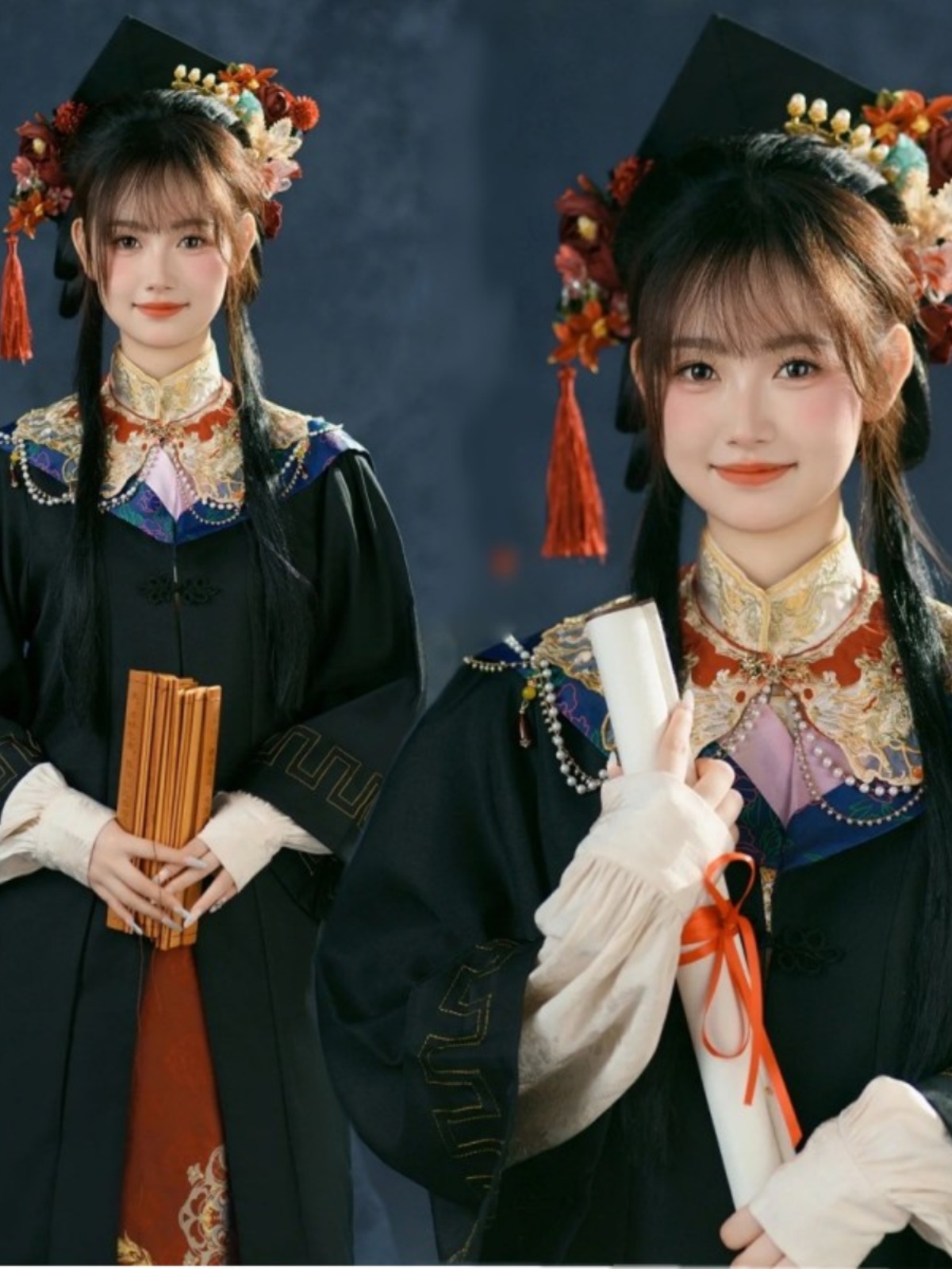 Photography Studio - ชุดถ่ายภาพสไตล์จีนใหม่ ชุดฮั่นฝูราชวงศ์หมิงสำหรับผู้หญิง ชุดรับปริญญาพร้อมกระโปรงหน้าหม่า แฟชั่นแนวชาติ